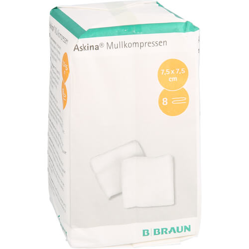 ASKINA Mullkompressen 7,5x7,5 cm unsteril 8fach