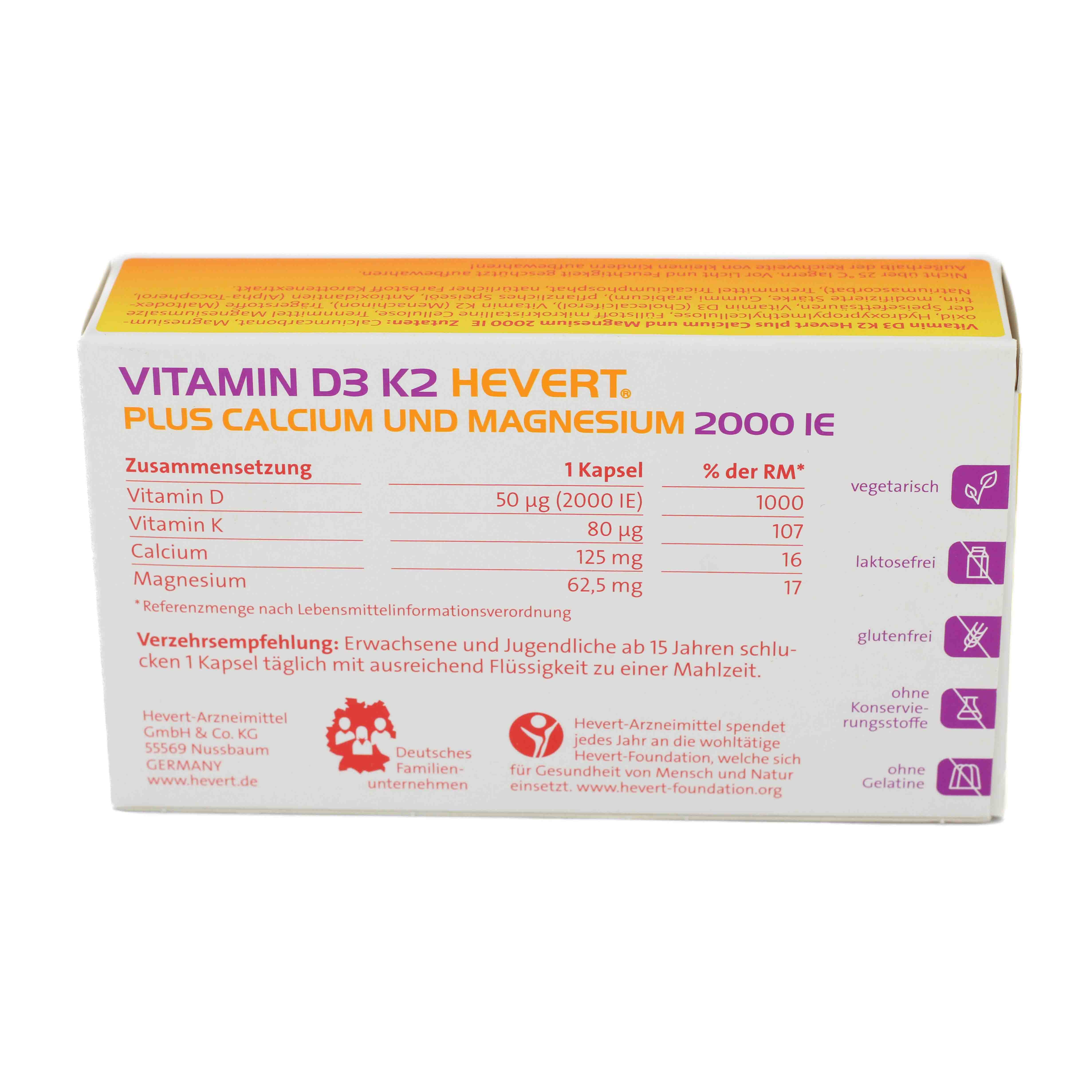 VITAMIN D3 K2 Hevert+Calcium u.Magnes.2000 IE Kps.